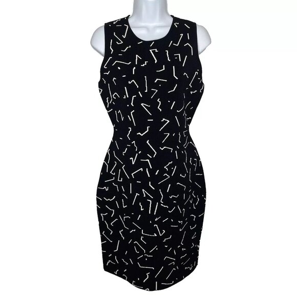 Alexander Wang Black White Abstract Geometric Stretch Knit Bodycon Dress